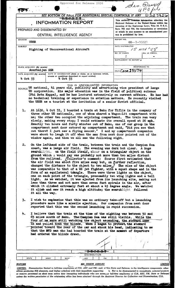 An Information Report about an aircraft sighting.
