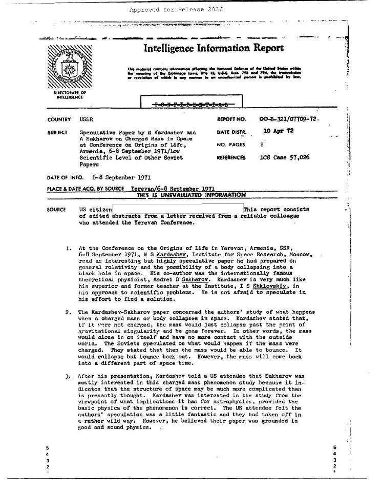 Intelligence Information Report cover page.