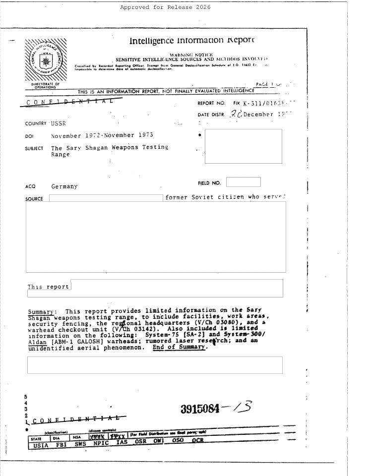 A CIA report about a UAP sighting in the USSR.