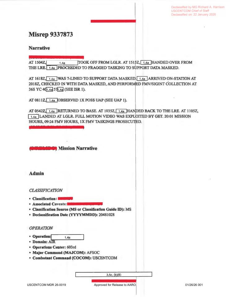 Redacted government mission report document.