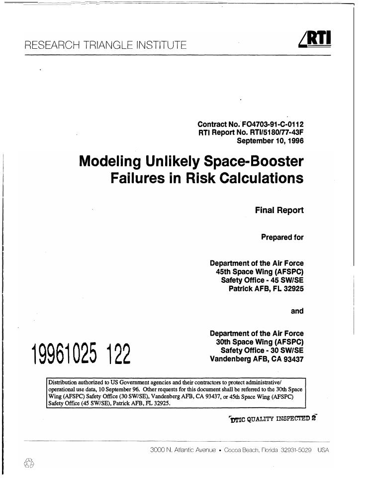 Research Triangle Institute report cover for the Department of the Air Force.