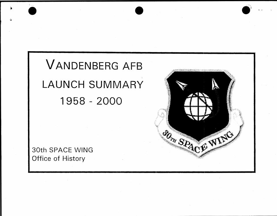 Vandenberg AFB Launch Summary cover page from the 30th Space Wing Office of History.