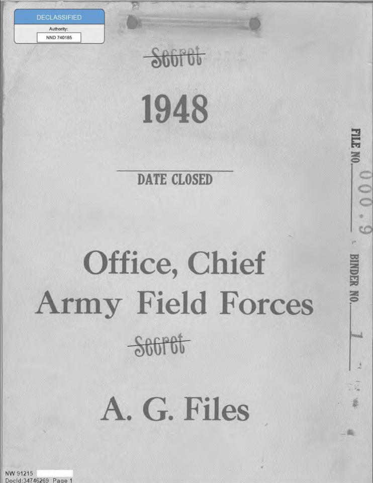 File cover for "Office, Chief Army Field Forces".