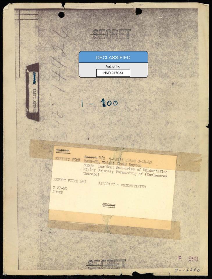 A file cover with a declassification sticker.