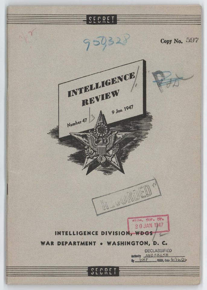 A declassified 1947 War Department General Staff intelligence review.