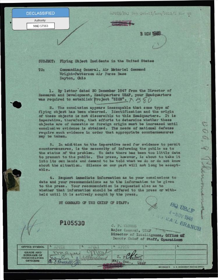 A declassified document regarding "Flying Object Incidents in the United States."