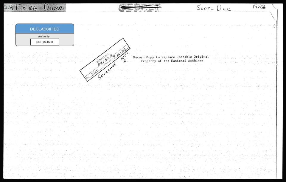 Handwritten letter or document from an Air Force flying-disc file.