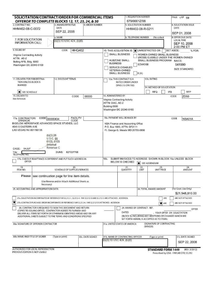 Government contract form for goods or services.