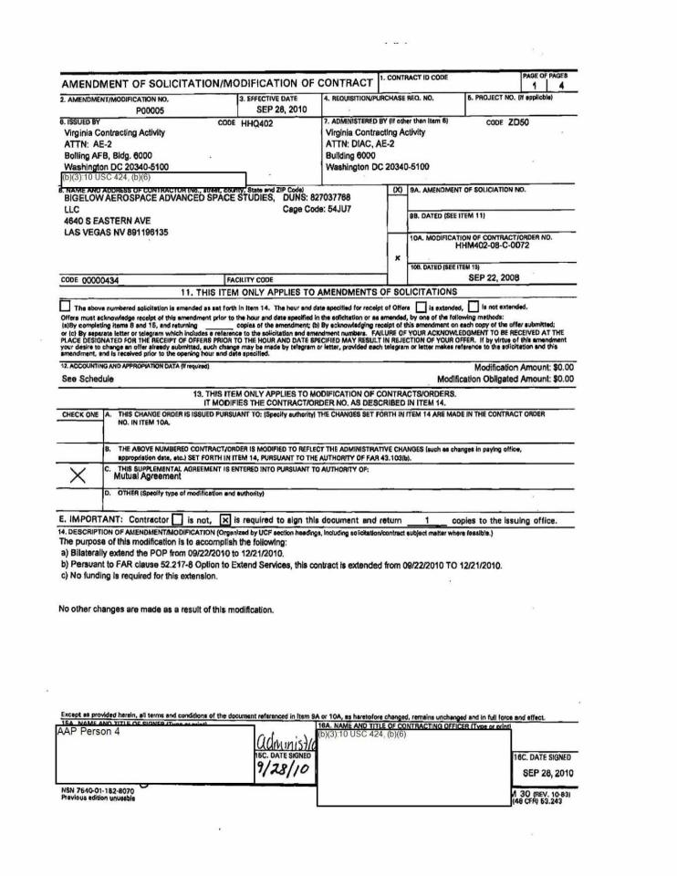 A form documenting a modification to a government contract.