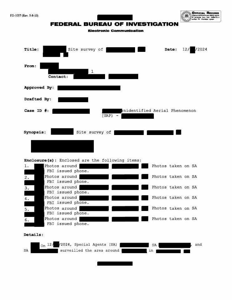 FBI document with redacted text about a site survey.