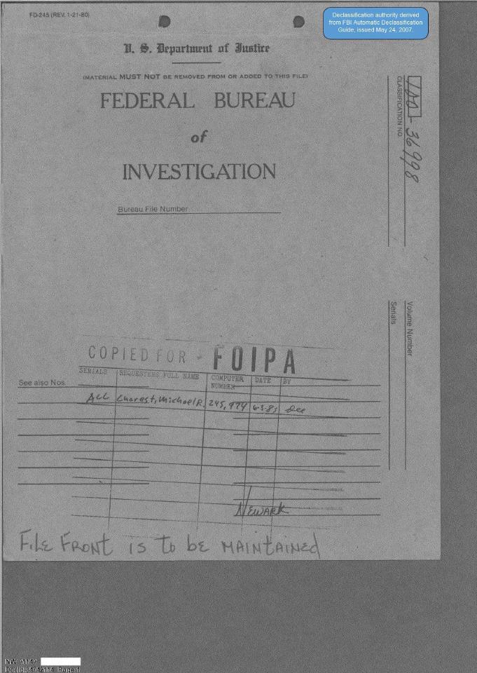 FBI investigation file cover.