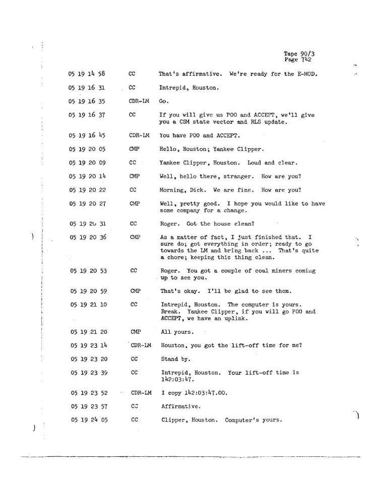 A page from a space flight mission transcript.