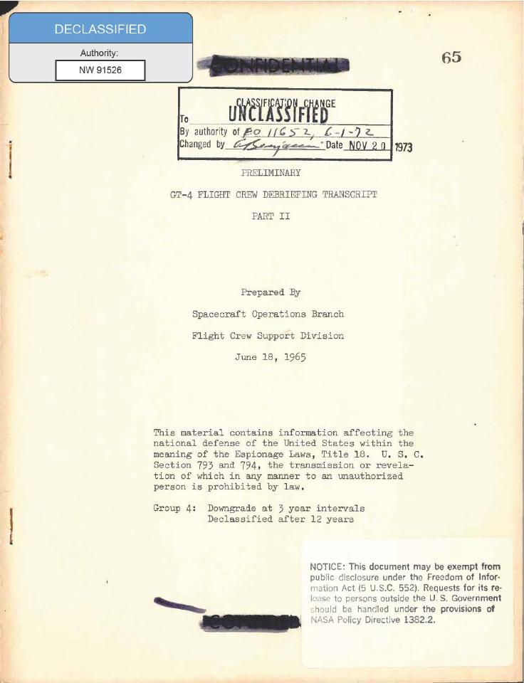 Document titled "GT-4 FLIGHT CREW DEBRIEFING TRANSCRIPT PART II".