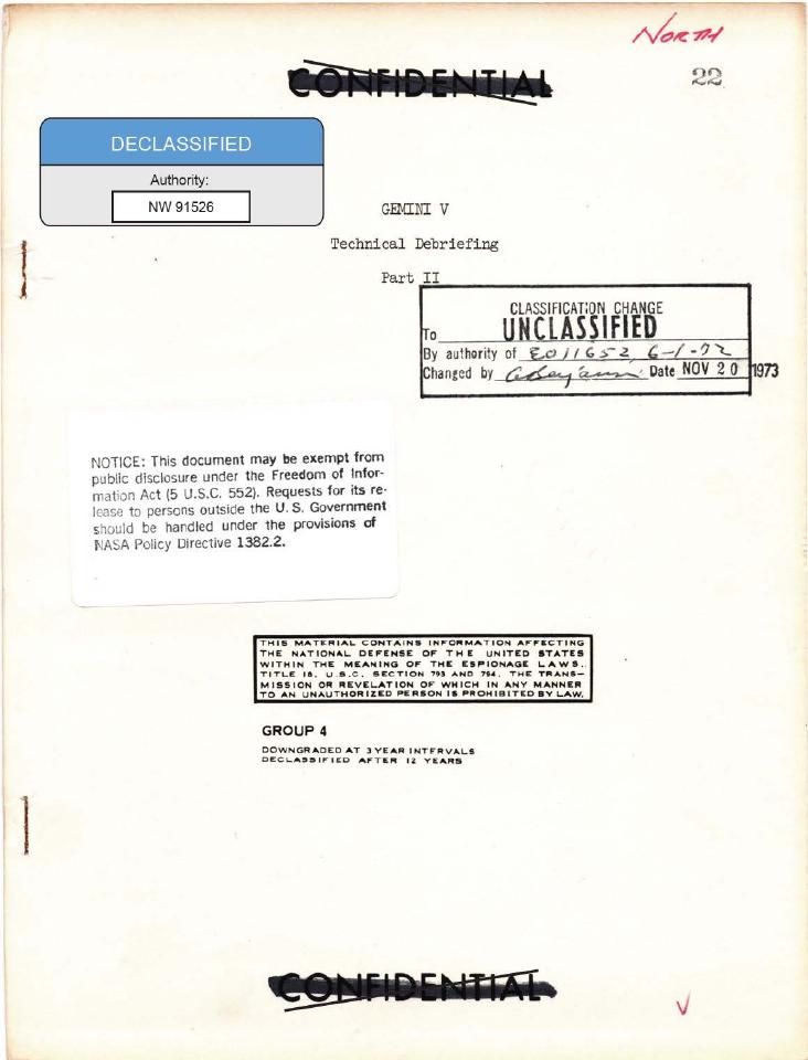 Document titled "GEMINI V Technical Debriefing Part II".