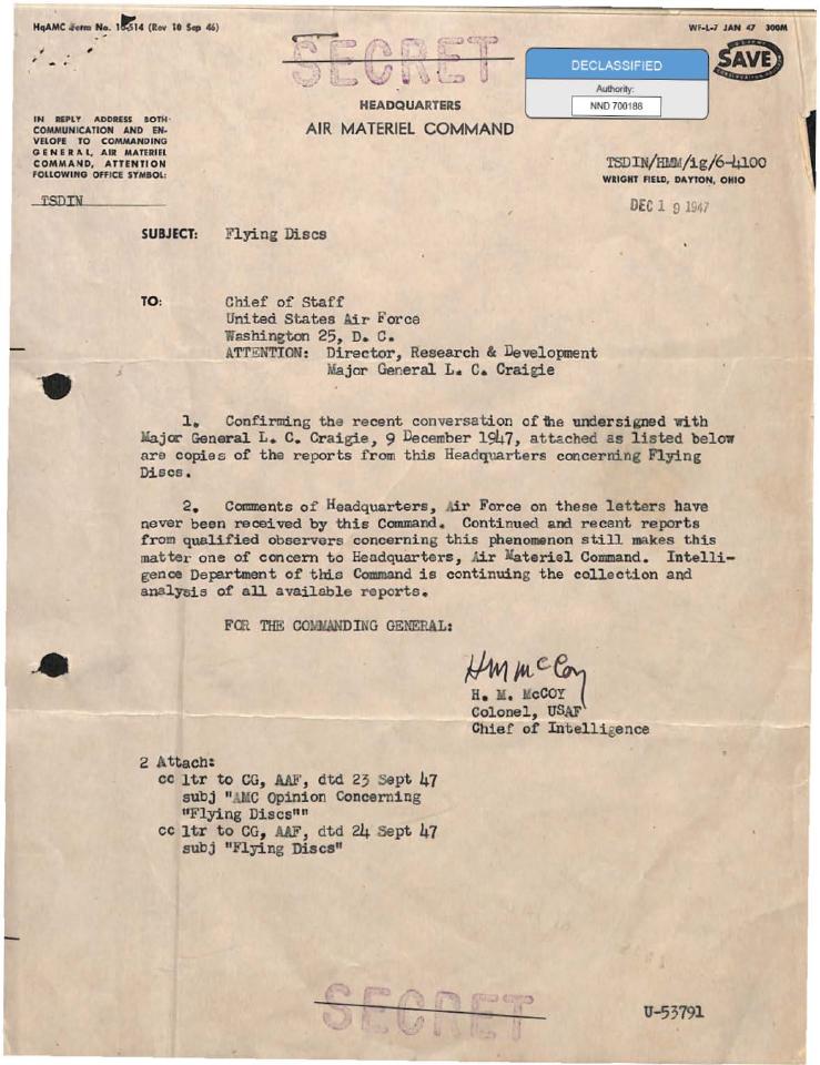 Declassified Secret document from Air Materiel Command.