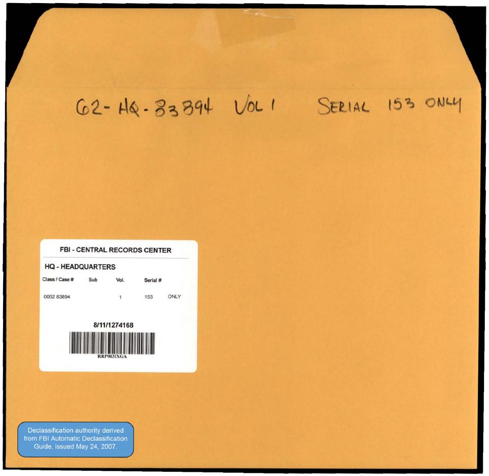 Declassified FBI Headquarters file envelope.