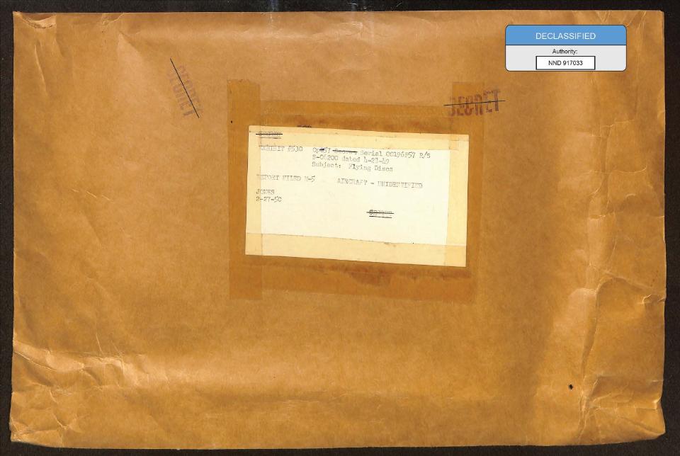 Declassified Secret envelope with a report label.