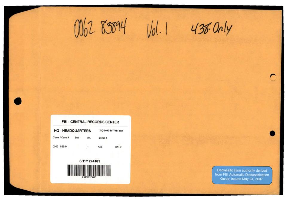 Declassified FBI Headquarters file envelope.