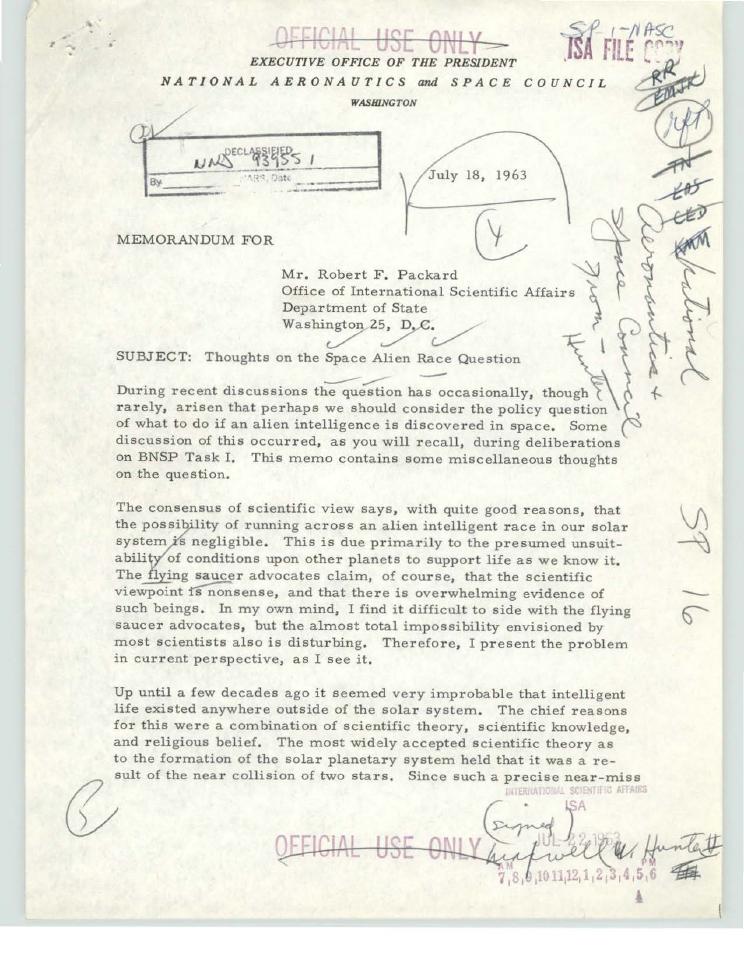Declassified memorandum from the National Aeronautics and Space Council.